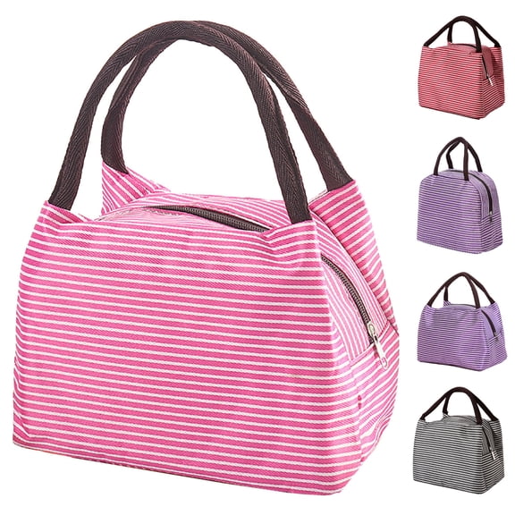 Kyusrd Lunch Box Insulated Reusable Portable Stripe oxford clothLunch Bag With Zipper and Hand Held Leakproof cooler Bag for Work Lunches Outdoor Picnics Lunch Box for Women Men