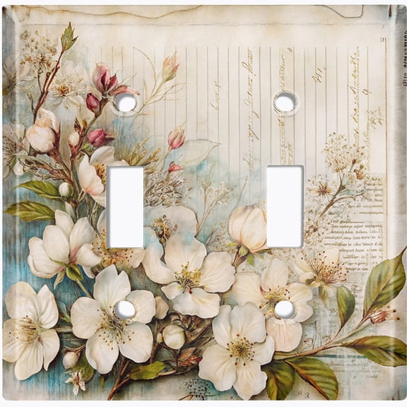 Metal Light Switch Wall Plate Outlet Cover (Printed Image of Botanical Chic Scrapbook Design - Double Toggle)