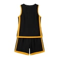 thumbnail image 4 of Women's Summer Casual 2 Piece Outfits Color Block Trim Sleeveless Crewneck Tank Tops and Wide Leg Shorts Sets Lounge Beach Vacation Sets Black, 4 of 6