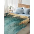 thumbnail image 4 of Modern Turquoise Gold Queen Size Flat Sheet, Wrinkleproof & Fadeproof Cooling Flat Bed Sheet Only, Abstract Teal Minimalist Art Breathable Soft Bedding Top Sheets 90 x 102 Inches, 4 of 8