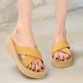 thumbnail image 2 of Anuirheih Slip on Sandals Women,Summer Ladies Grass Slippers High Heel Beach Shoes Strap Slippers(Yellow), 2 of 5