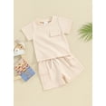 thumbnail image 4 of Musuos Toddler Boys Summer Outfits 6 12 18 24M 3T Solid Color Pocket Short Sleeve T-Shirts and Elastic Waist Shorts 2Pcs Clothes Set, 4 of 10