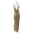 thumbnail image 3 of Boiiwant Femmes Été Licol Longue Robe Couleur Unie Tie-Up Backless Manches Tricot Robe Bodycon Robe de Plage, 3 of 4