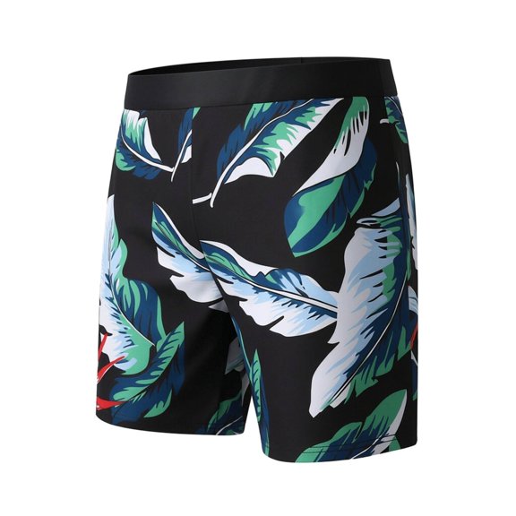 Guluxicc Men's Swim Trunks Tropical Print Hawaiian Bermuda Shorts Color Block Summer Beach Shorts with Drawstring Breathable Broad Shorts