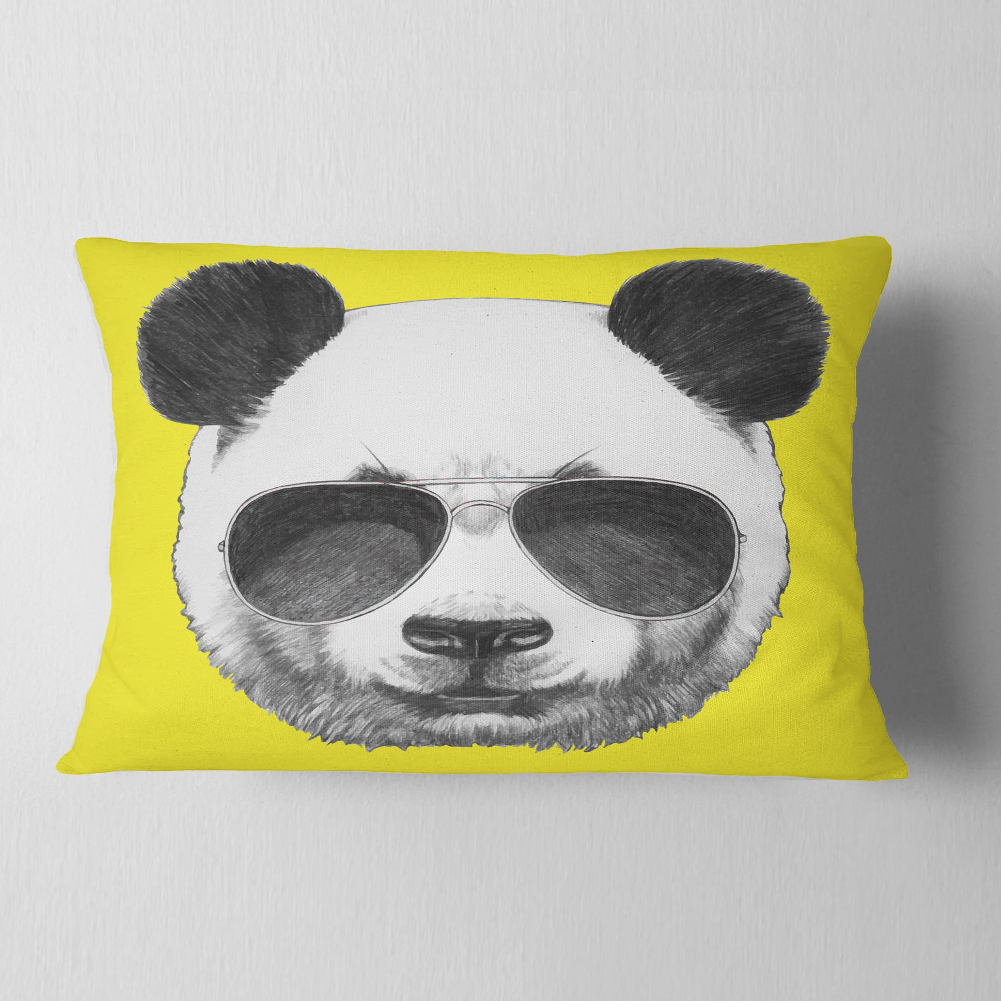 Designart Funny Panda with Sunglasses - Animal Throw Pillow - 12x20
