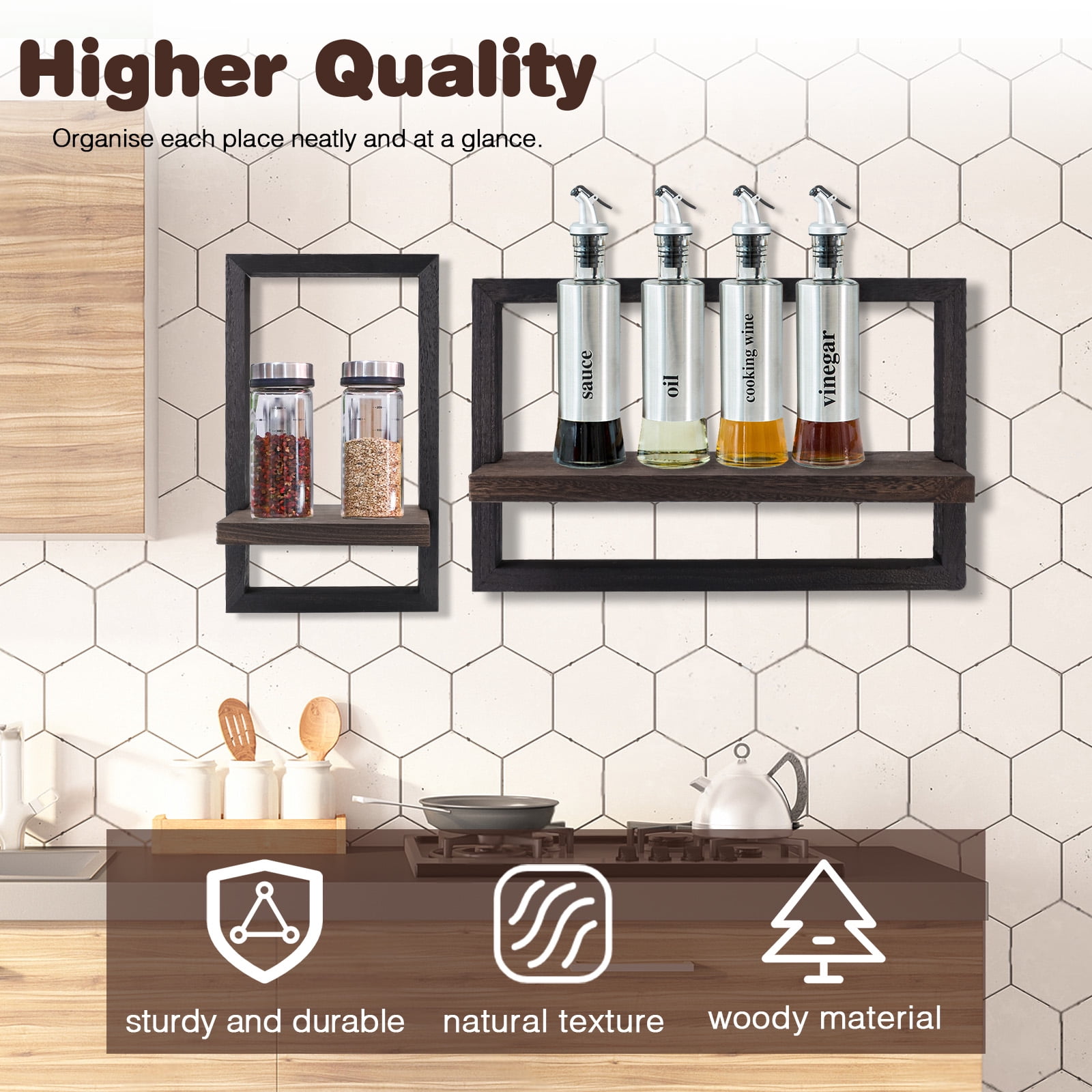 4PCS Square Floating Shelves Framed, Black Decorative Shelf for Wall, Wall Decor for Home and Kitchen, Practical Wall Art , Home Decorations, Living Room Storage