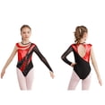 thumbnail image 2 of renvena Kids Girls Mesh Splice Long Sleeve Dance Leotards Shiny Metallic Athletic Ballet Dancewear Size 6-16 Red 6, 2 of 7