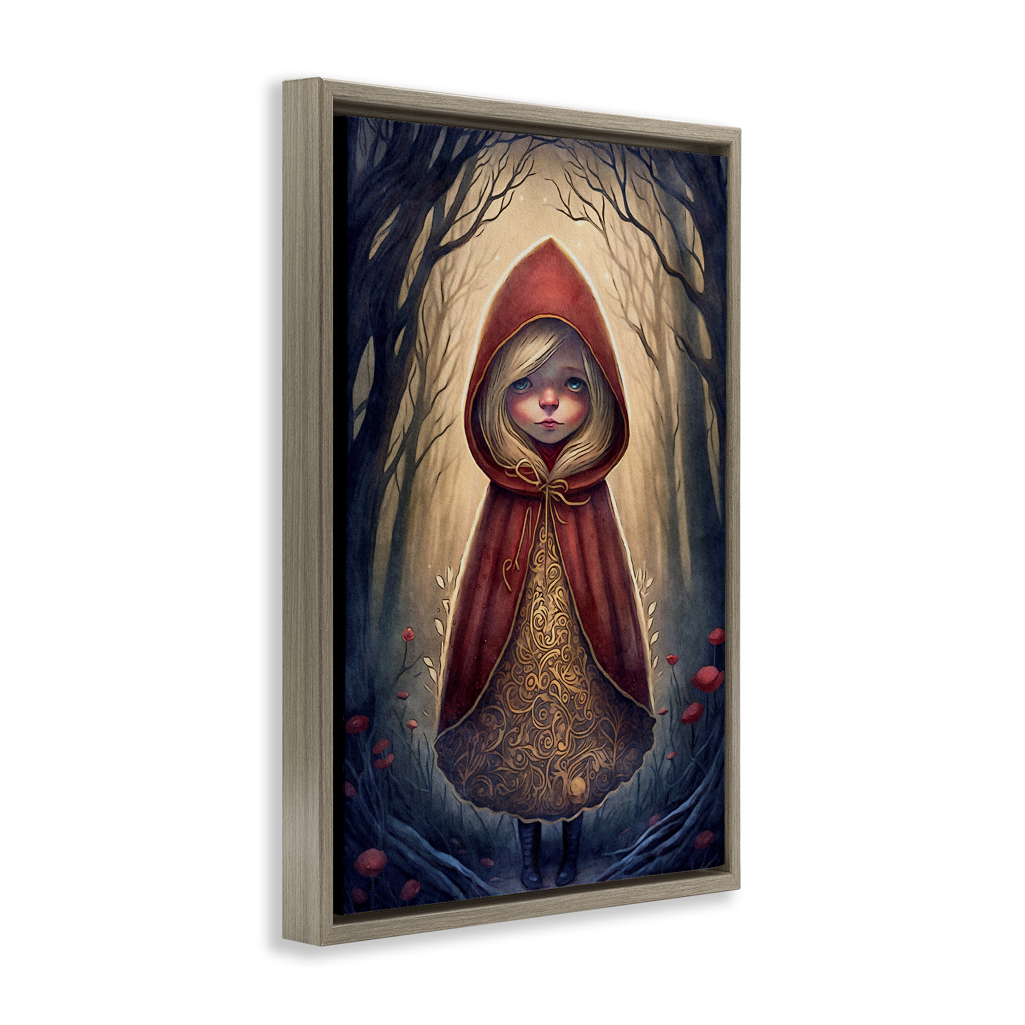 Stupell Industries Mystic Red Riding Hood Landscape Painting Brown Floater Framed Art Print Wall Art, 17 x 25