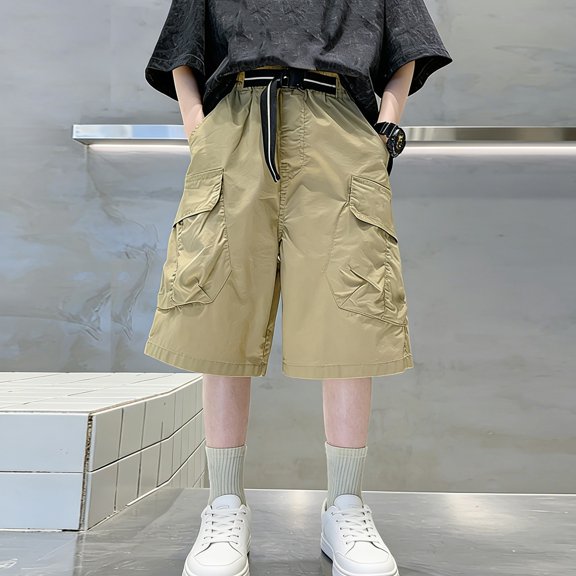 UACY Boys Cargo Shorts Baggy Casual Elastic Waist Knee Length Wide Leg Shorts Summer Trendy Outdoor Hiking Pants 