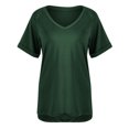 thumbnail image 6 of Women Casual Short Sleeve Tops T Shirts Summer Fashion Solid Tee V Neck T Shirt Rolled Sleeve Side Split Tops, 6 of 9