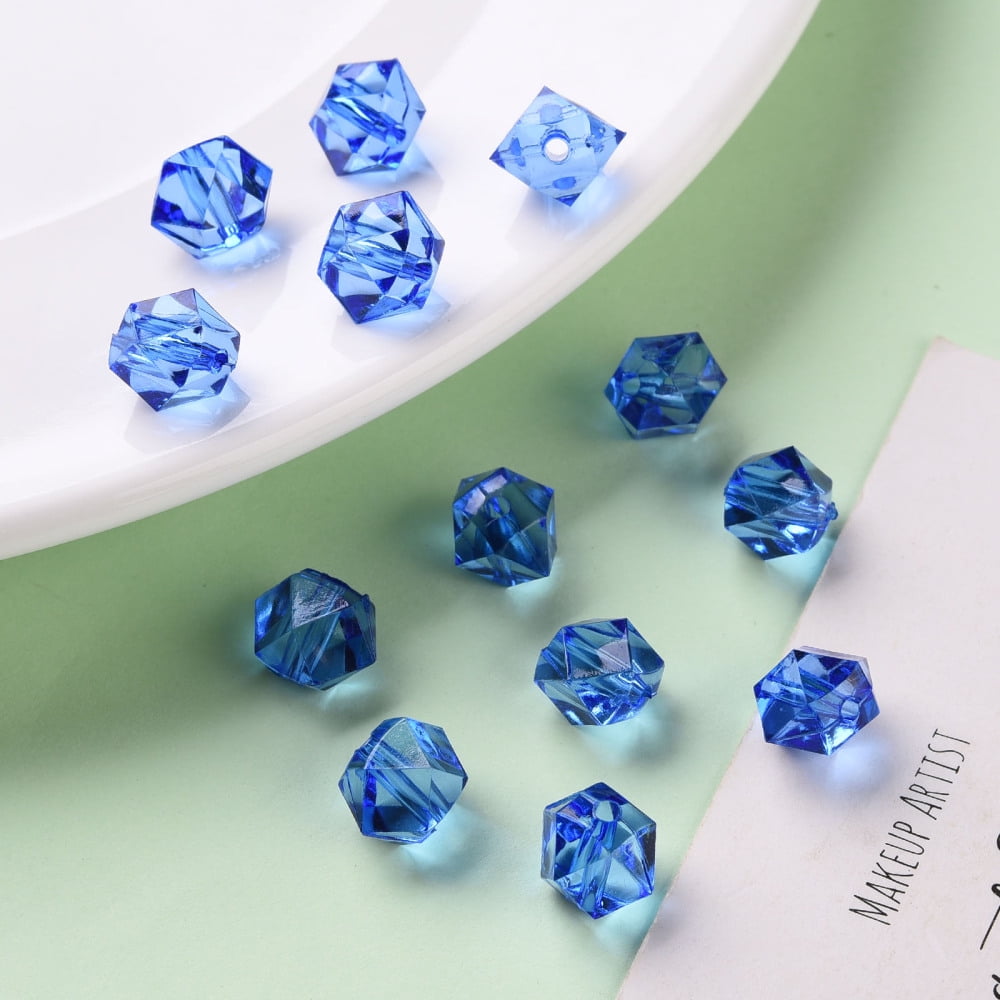 Transparent Acrylic Beads Faceted Polygon Blue 8x10x9mm Hole: 1.6mm 1300pcs/500g
