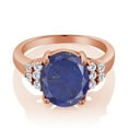 thumbnail image 2 of Gem Stone King 18K Rose Gold Plated Silver Ring Oval Blue Lapis and Moissanite (4.38 Cttw, Size 7), 2 of 4