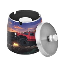 (9.3*9.3*9.7inch)Ashtray with Lid for Cigarette, Stainless Steel Smokeless Odorless Windproof Ashtrays, for Home Office Tabletop Outside Patio Outdoor Balcony A Rugged Red Car