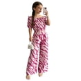 thumbnail image 4 of ZXLBBD Girls' Fall 2 Piece Outfit Off Shoulder Ruffle Crop Top and Elastic Waist Wide Leg Pants Kids Patchwork Color Casual Clothing Sets,Hot Pink,Size 8 Y-, 4 of 4