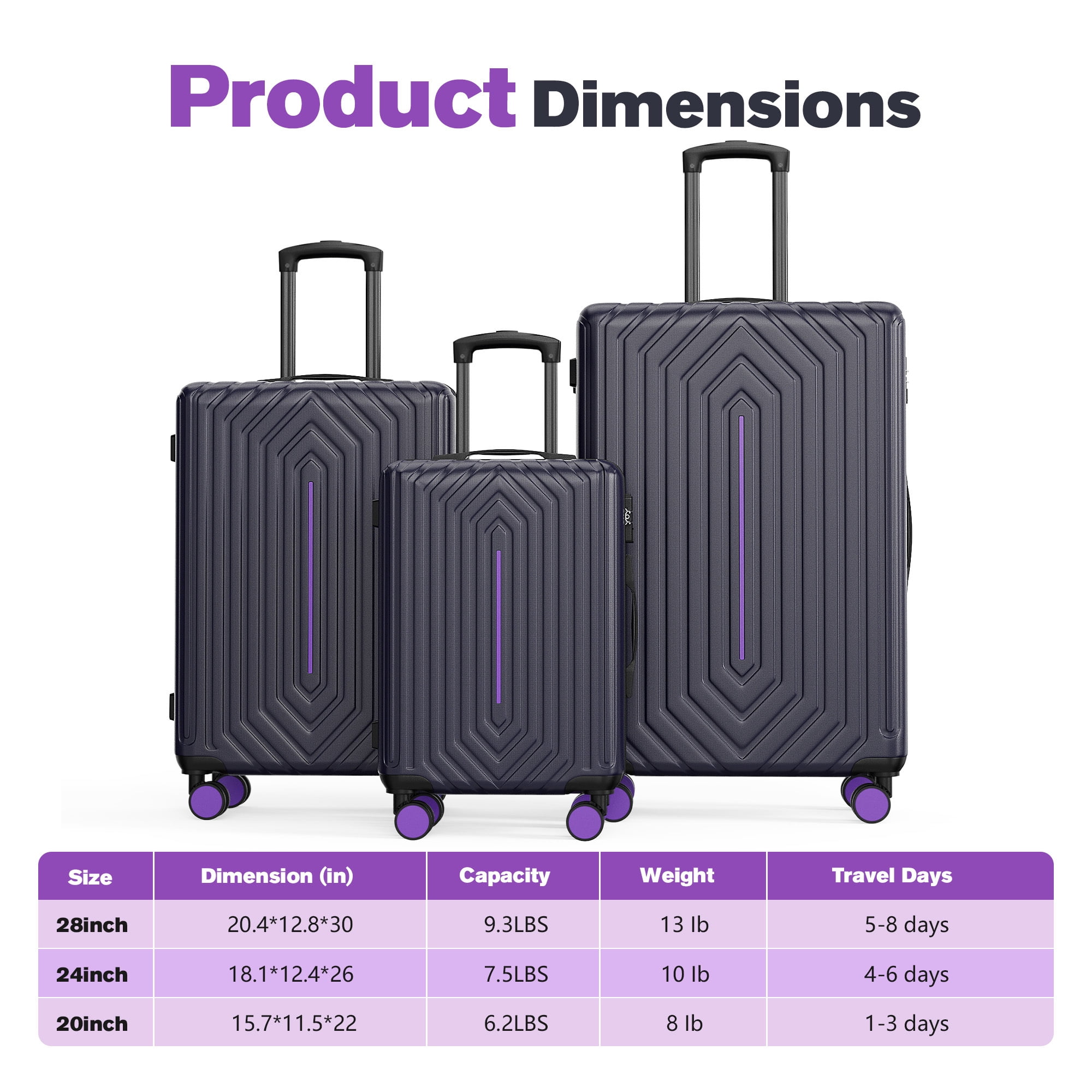 20" Carry on Luggage ABS Hardshell Suitcase with TSA Lock Durable Spinner Wheels Suitcase