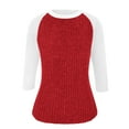 thumbnail image 4 of ABATAB Tunic Tops for Women Lightweight Fall Casual 3/4 Length Sleeve Shirts Trendy Color Block Ribbed Knitted Pullover Shirts(Medium,Red), 4 of 5