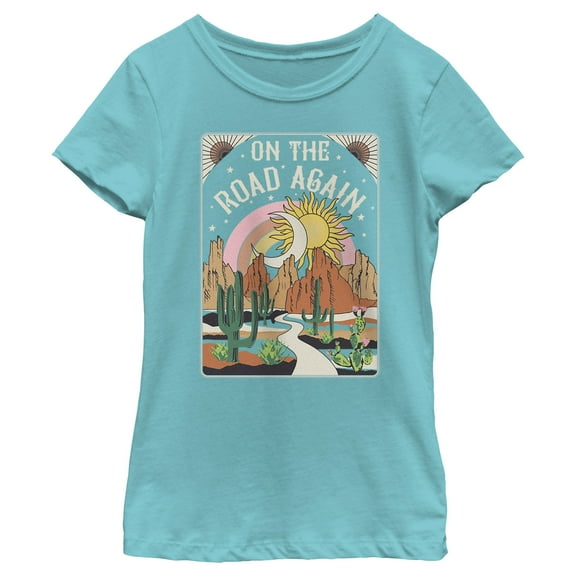 Girl's Lost Gods On the Road Again  Graphic Tee Tahiti Blue Small