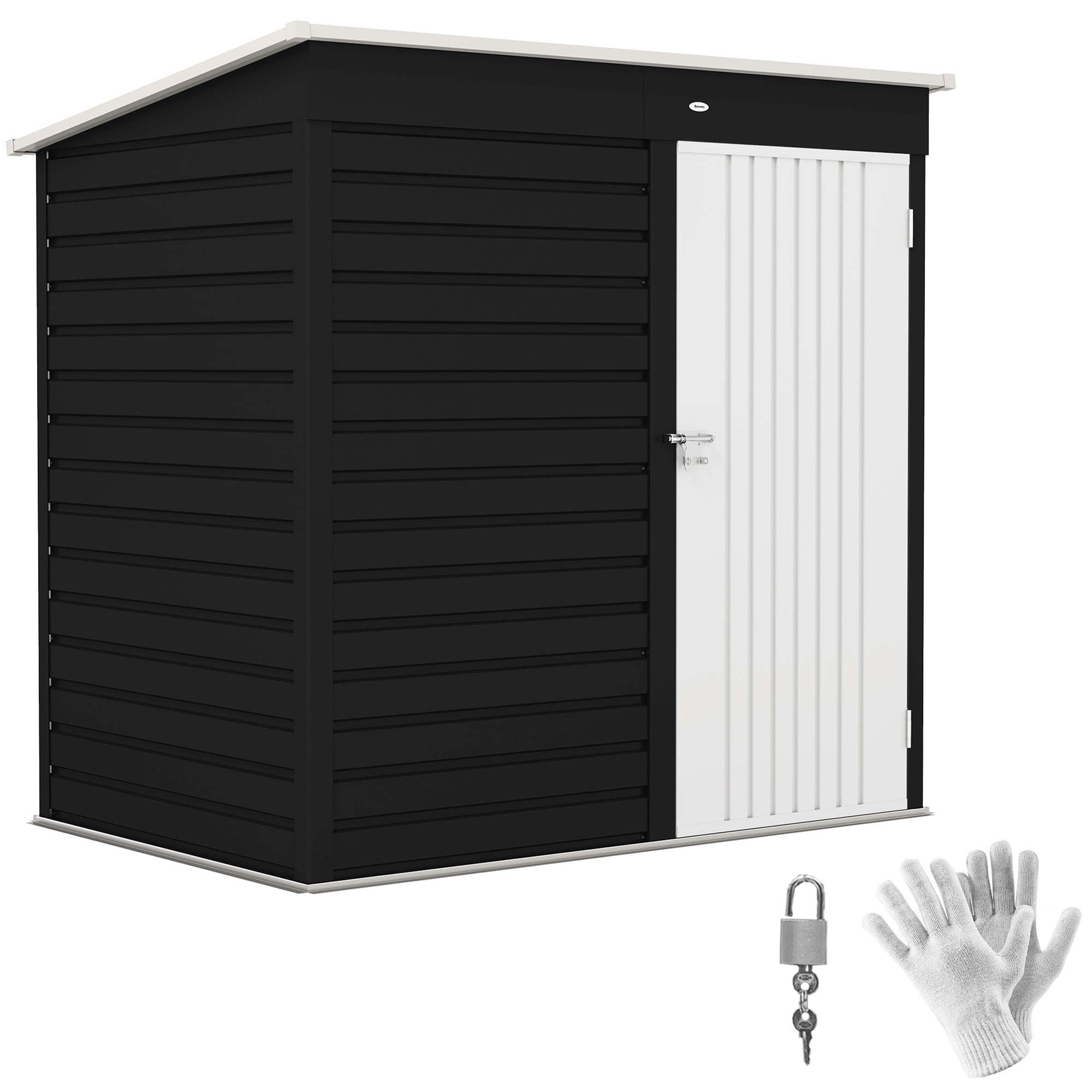 Outsunny 6' x 4' Garden Storage Shed, Outdoor Metal Tool Shed with Lockable Door and Gloves for Backyard Garden Patio Lawn, Dark Gray