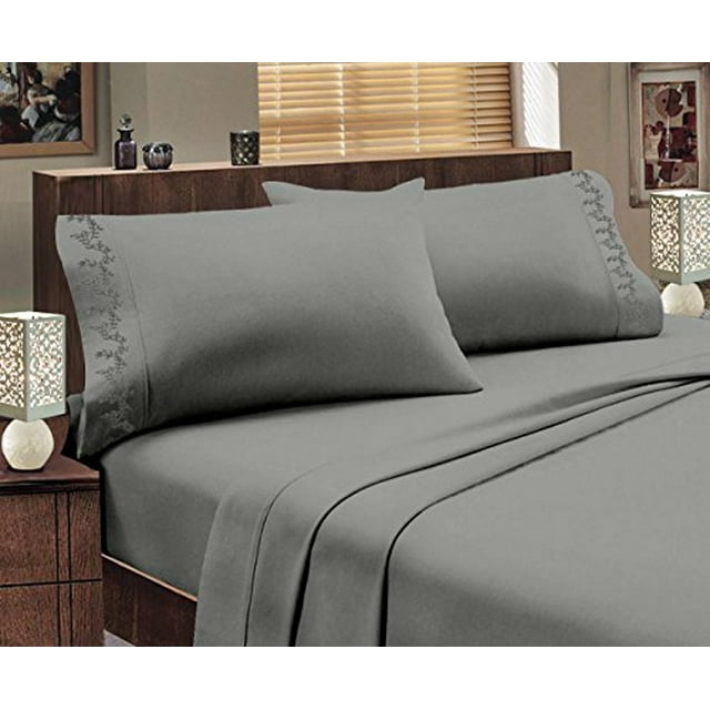 Hôtel Luxueux, 1800 Series, Ensemble de Draps 3 Mcx Branche (Simple, Gris)