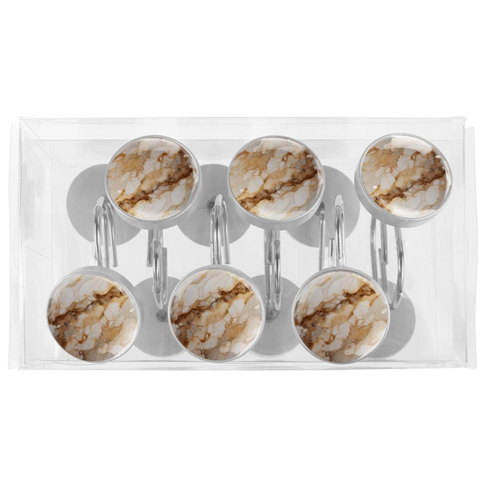 Marble Texture Shower Curtain Hooks （Set of 12） for Home Hotel Shower Rods Bathroom Crystal Glass Print Stainless Steel Round Curtain Hooks