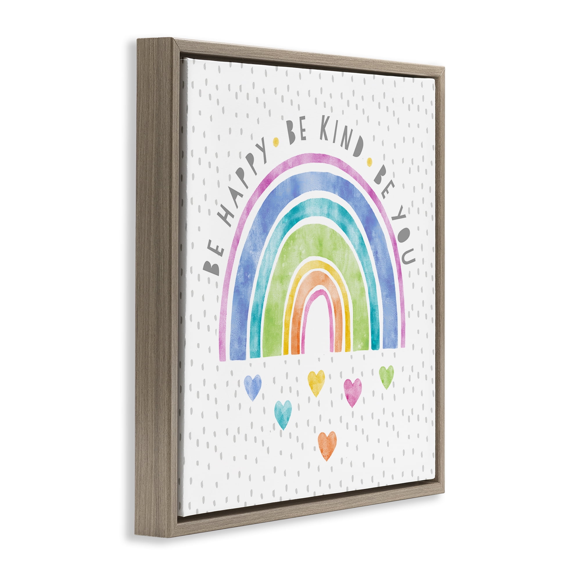 Stupell Industries Be You Hearts & Rainbow Brown Framed Floater Canvas Wall Art, design by Suzanne Nicoll