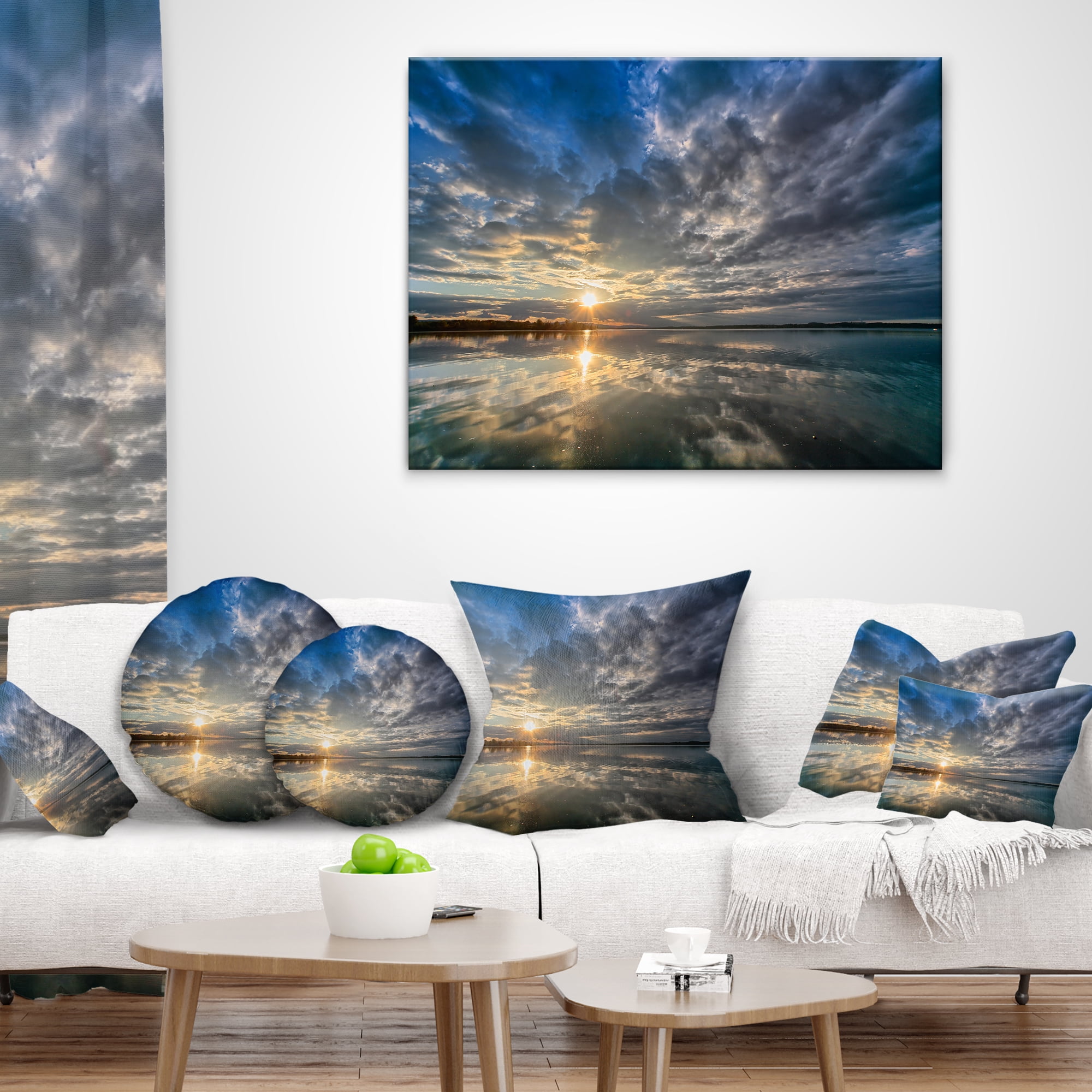 Designart Sunset with Dramatic Sky and Sea - Seashore Throw Pillow - 12x20
