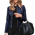 thumbnail image 1 of ZHAOCHENG Chaquetas de cuero sintético para mujer, pantalones cortos con cremallera para motocicleta, prendas de vestir exteriores para motociclista, abrigo ajustado con cintura para mujer, 1 of 3