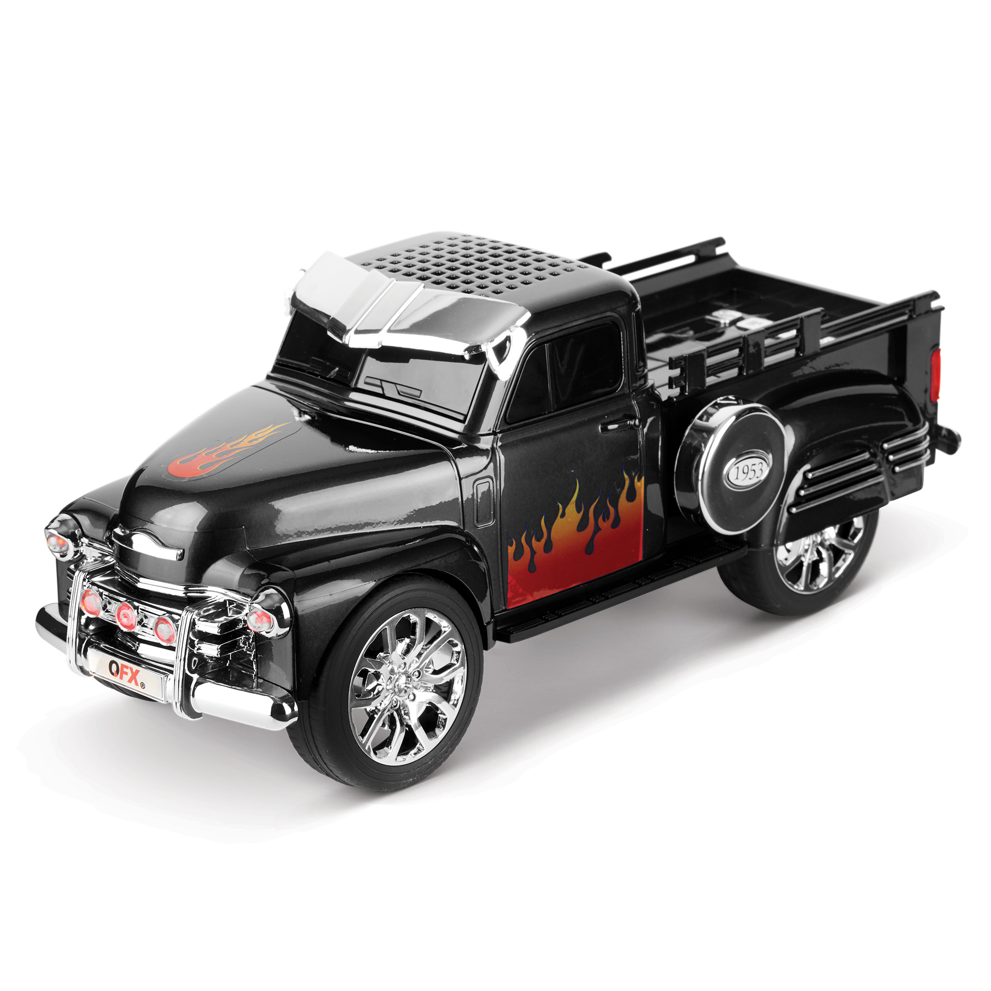 QFX BT-1953 RETRO TRUCK DUAL 2โ BLUETOOTH SPEAKER WITH BASS RADIATOR AND ON-THE-GO LED LIGHTS (Black)