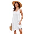 thumbnail image 7 of Fiophy Women's 100% Linen Sleeveless V Neck Halter High Low Midi Dresses with Pockets Summer Casual Beach Flowy Dresses, White, M, 7 of 7
