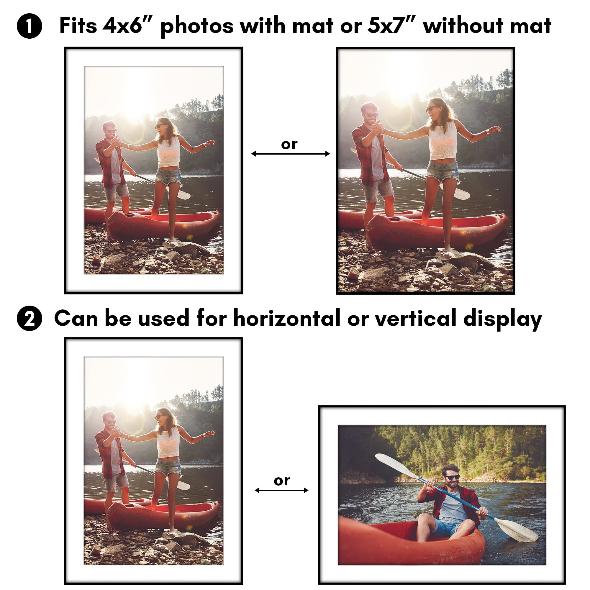 Americanflat 5x7 Front Loading Picture Frame with Shatter-Resistant Glass with 4x6 Mat 6 Pack Photo - Black