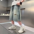 thumbnail image 5 of Kiijoy Boys Ripped Jean Shorts Casual Elastic Waist Wide Leg Denim Shorts, Sizes 15-16, 5 of 8