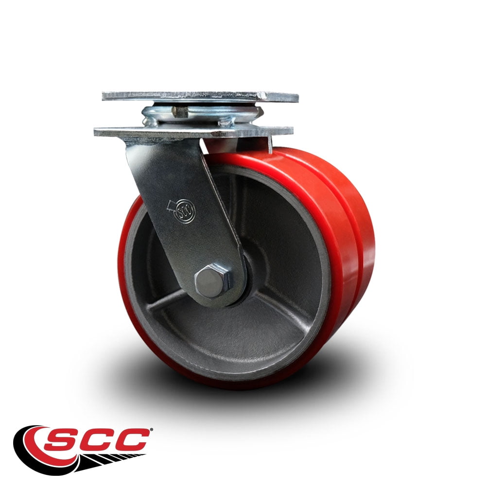 6 Inch Dual Red Poly on Cast Iron Wheels Swivel Caster with Ball Bearing SCC