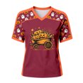 thumbnail image 5 of Yuncity Womens Shirts Halloween Pumpkin Graphic Print Tees Summer Fall V Neck Baseball Short Sleeve T-Shirts Casual Loose Fashion Tshirt Size L Red, 5 of 5