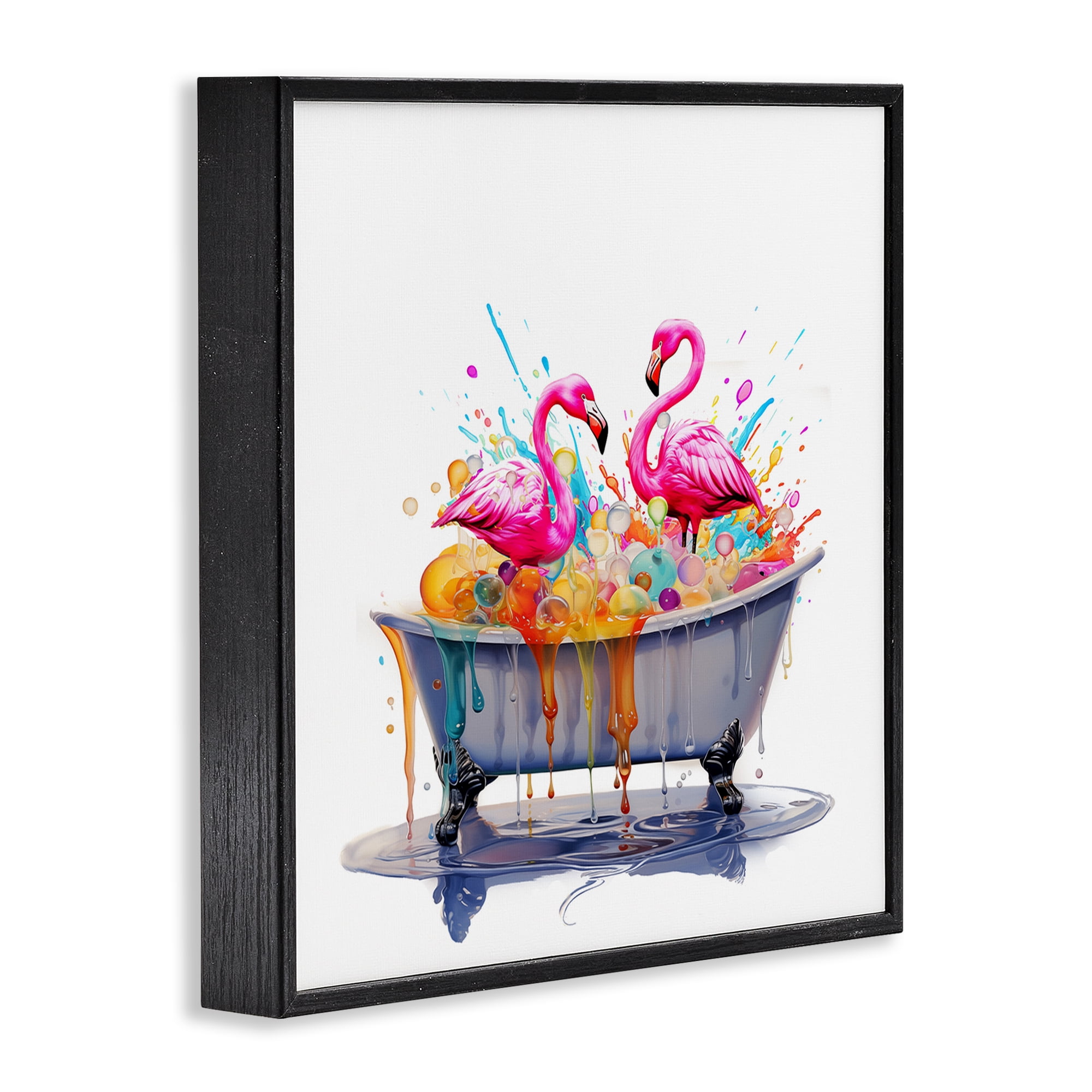 Stupell Industries Flamingo Bubble Bath Typography Painting Black Framed Art Print Wall Art, 17 x 17