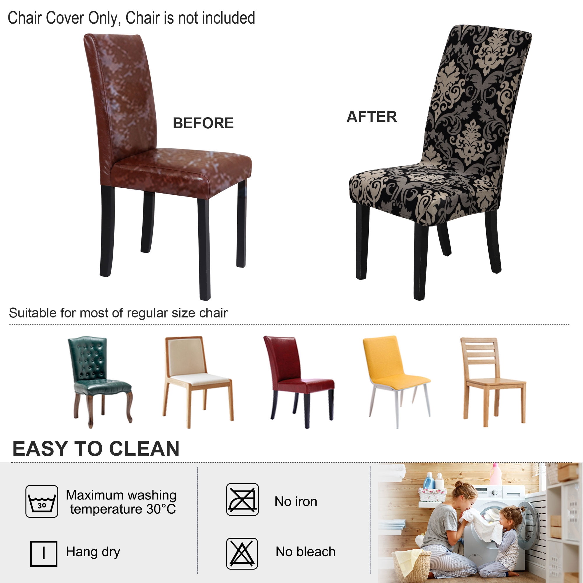 Unique Bargains Stretch Spandex Dining Chair Slipcover Black and Gray M