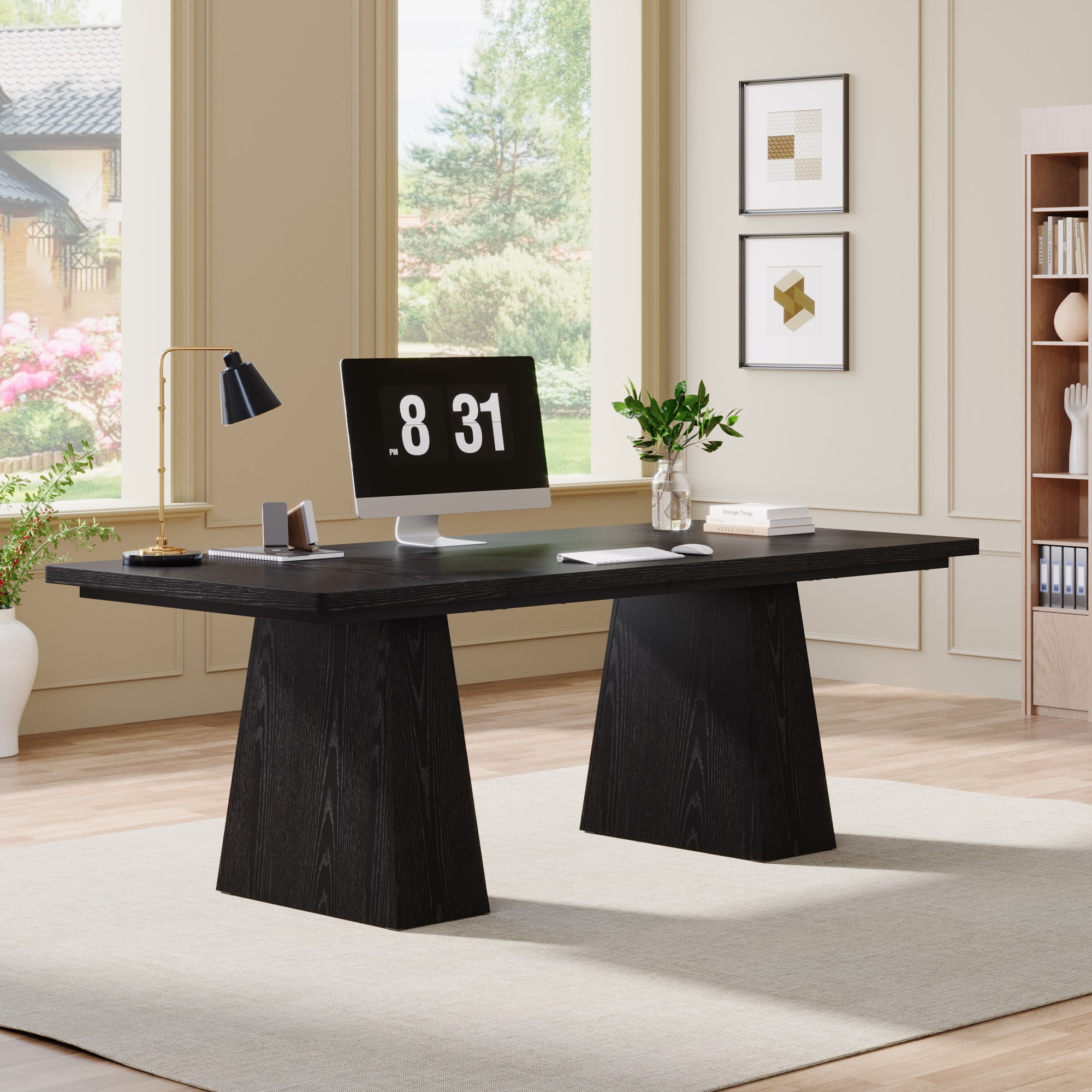 Tribesigns 63" Executive Desk, Modern Office Computer Desk with Double Pedestal, Large Simple Workstations Writing Table Conference Table, Black