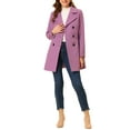 thumbnail image 3 of INSPIRE CHIC Women's Notched Lapel Long Sleeves Double Breasted Mid-Lentgh Overcoat XS Purple, 3 of 7