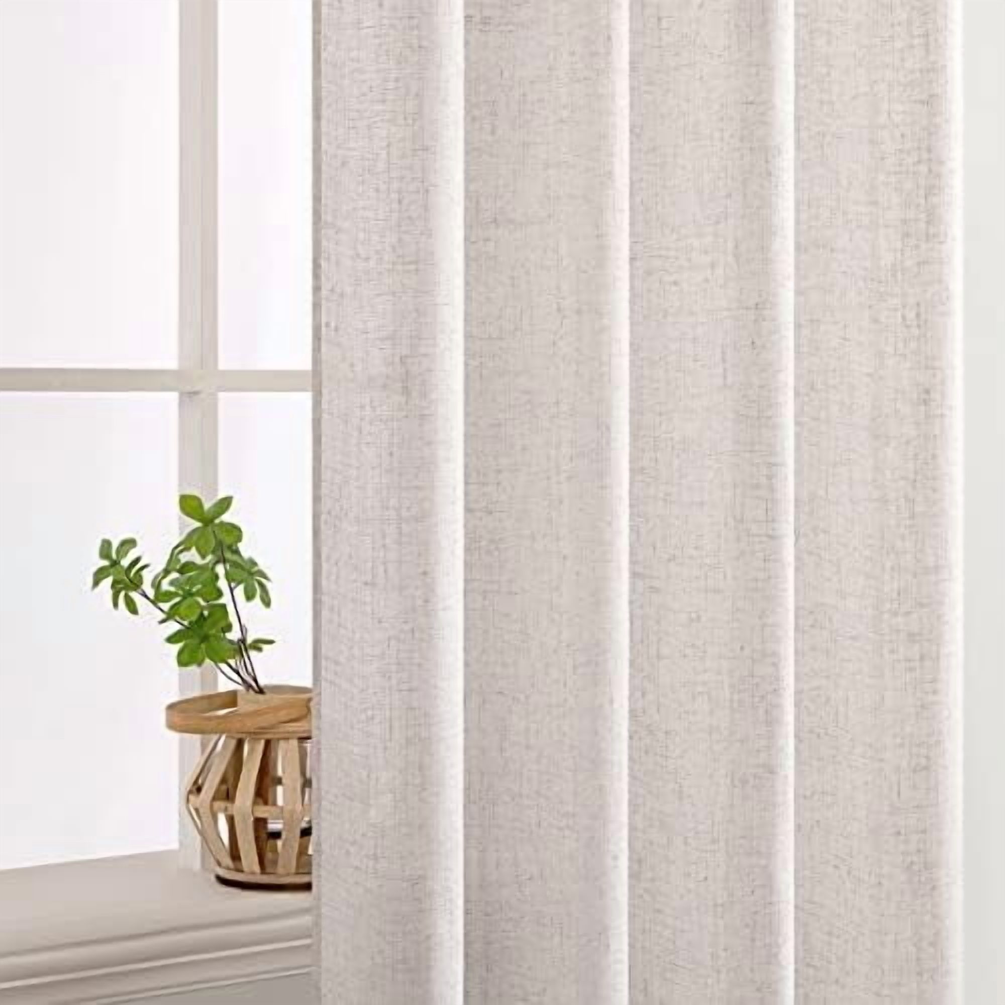 White Linen Curtains 108 Inches Long for Bedroom Living Room, Soft Thick Linen Textured Window Drapes Semi Sheer Light Filtering Rod Pocket Back Tab Burlap Look Farmhouse Decor, 2 Panels