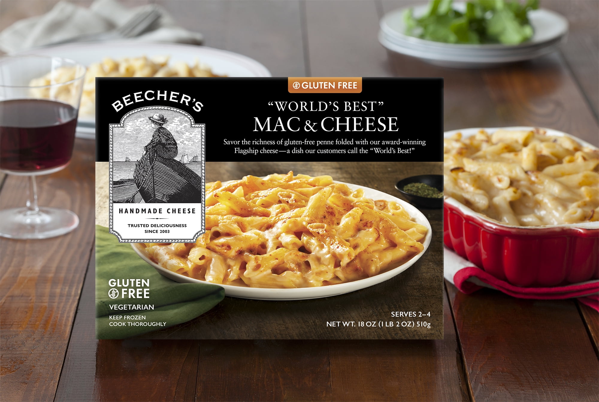 Beecher's Gluten Free "World's Best" Mac & Cheese, 18 oz. (Frozen, Microwave/Oven Safe Tray)