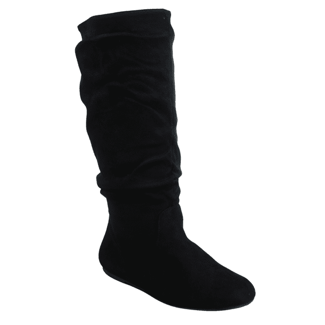 Bottes Chaussures pour Femmes à Talon Plat Décontractées, à Enfiler, à Enfiler, Mollet Grand, Hauteur Genou Mi-Mollet