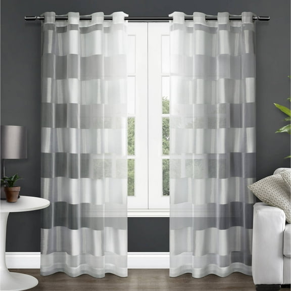 Exclusive Home Curtains Navaro Striped Sheer Grommet Top Curtain Panel Pair, 54x84, Winter White