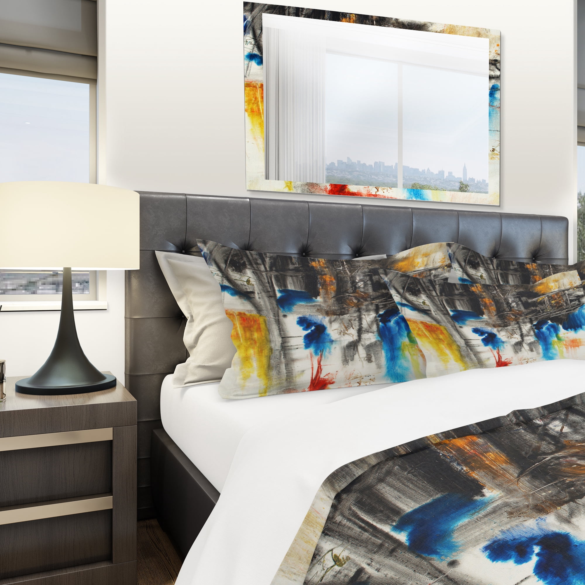Designart 'Black Blue and Yellow Pattern' Modern & Contemporary Duvet Cover Set