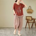 thumbnail image 3 of Conjunto de dos piezas de camiseta y pantalones Harlan informales para mujer con cuadros de cáñamo teñidos con hilo retro de Shot New para verano, 3 of 5