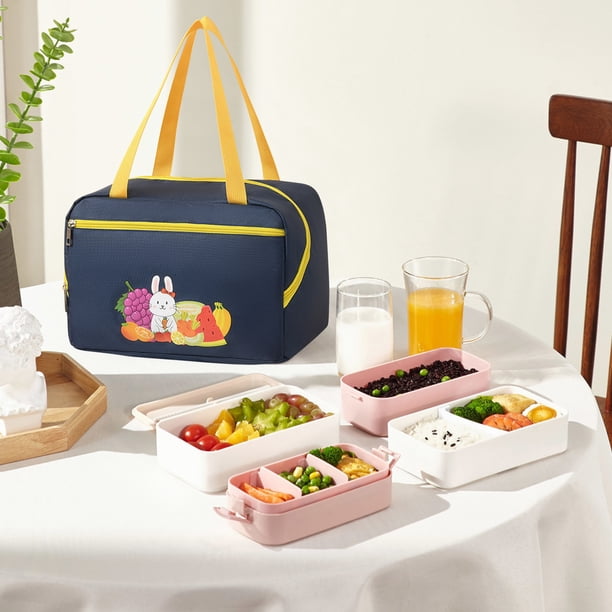 Fiudx Liquidación de ofertas flash Bolsa de picnic de mano con bolsa de aislamiento de arroz Bolsa Bento Bolsa de almuerzo de tela Bolsa de comida