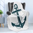 thumbnail image 4 of Navy White Soft Flannel Fleece Throw Blanket, Iconic Symbol of Maritime Nautical Anchor with a Rope Monochrome Art, Cozy Plush for Indoor and Outdoor Use, 60" x 80", Dark Teal and White, by Ambesonne, 4 of 5