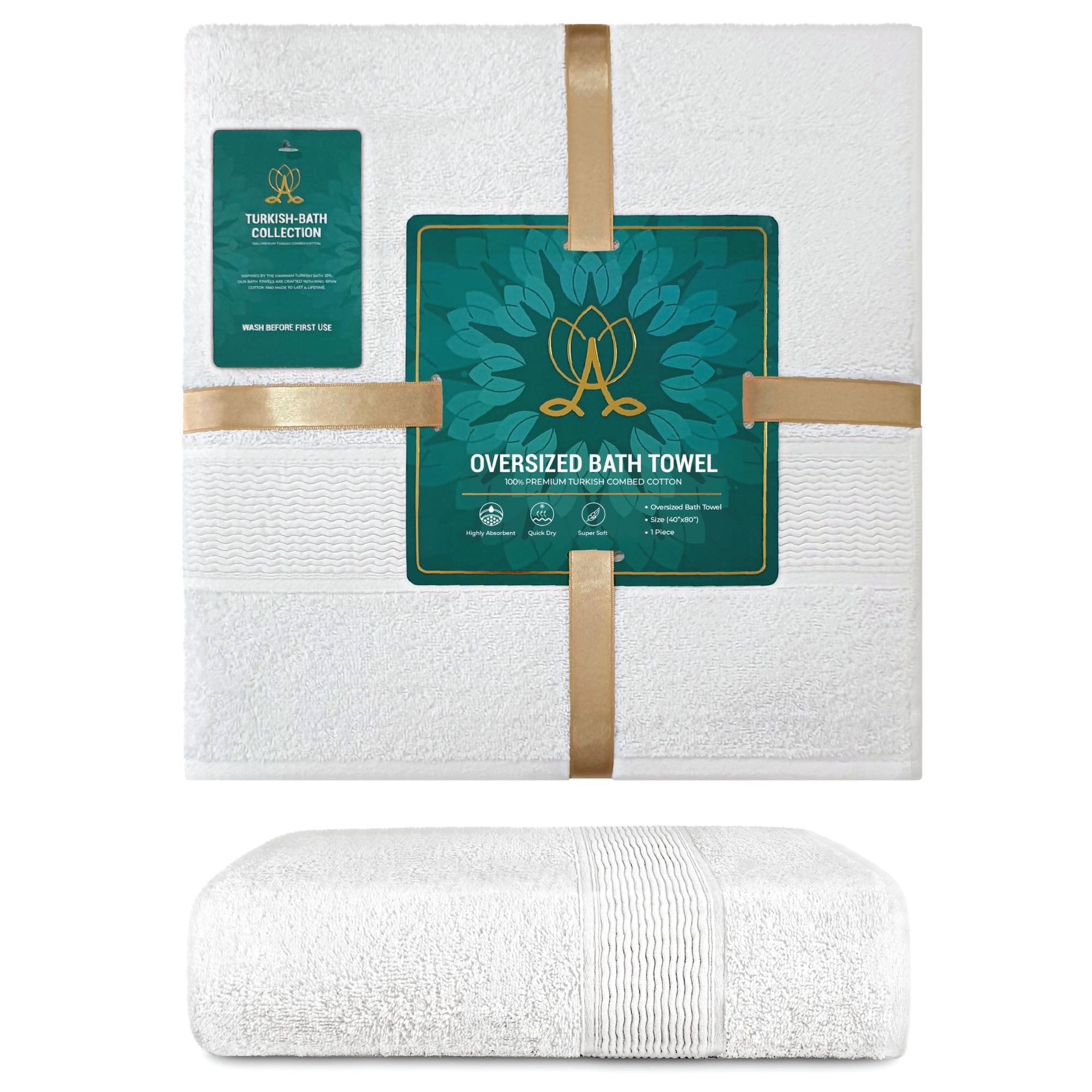 Adobella Oversized Turkish Bath Towel, 100% Combed Turkish Cotton, 650 GSM,  1 Jumbo XXL Bath Towel, 40 x 80 inch, Teal Green 