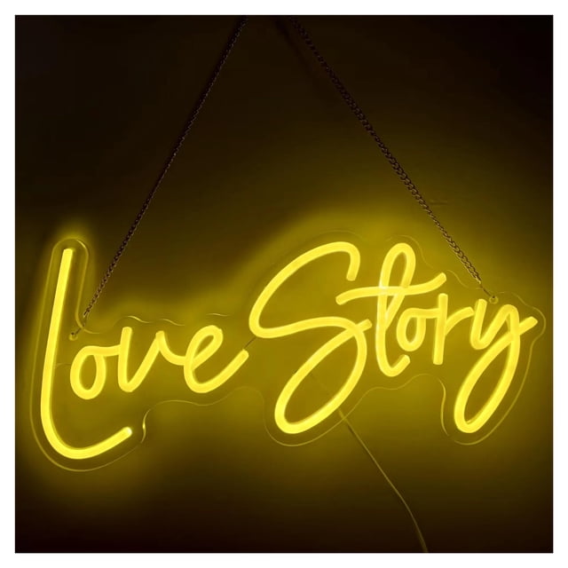 Letrero De Neón Love Story Con Luz Regulable Y Alimentación Por USB Para Dormitorio Boda Pareja San Valentín Decoración Romántica De Pared 38cmx18.5cm