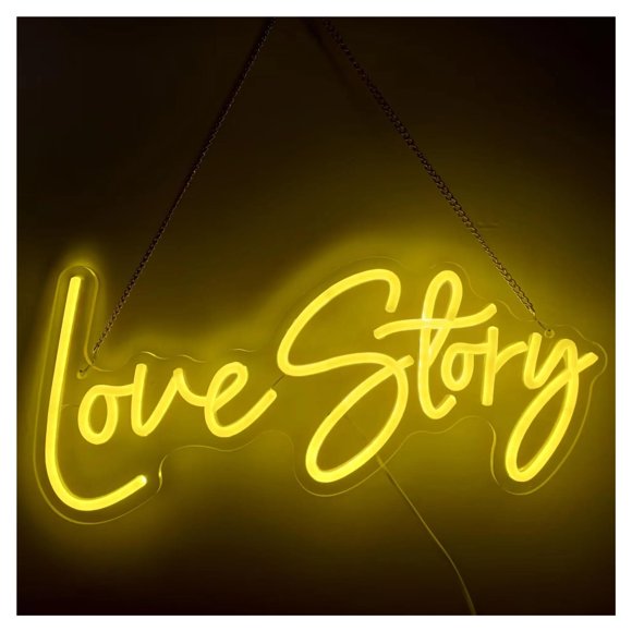 Letrero De Neón Love Story Con Luz Regulable Y Alimentación Por USB Para Dormitorio Boda Pareja San Valentín Decoración Romántica De Pared 38cmx18.5cm