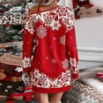 thumbnail image 3 of Women's Christmas Off-the-shoulder Long-sleeved Snowflake Print Mini Christmas Festive Dress, 3 of 9
