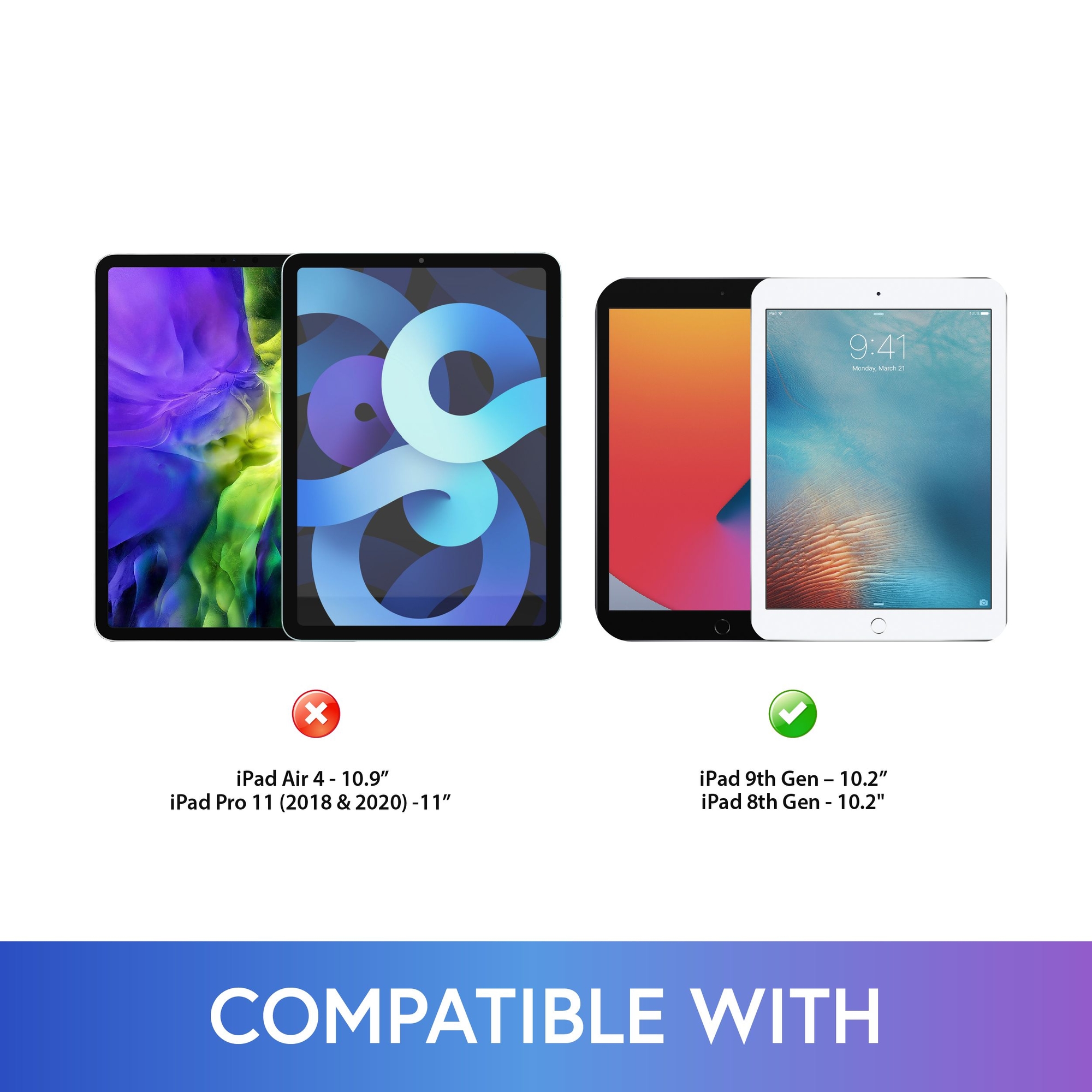 2-Pack Tempered Glass Screen Protector For IPad 10.2" (7th, 8th, 9th Gen, 2020, 2021)